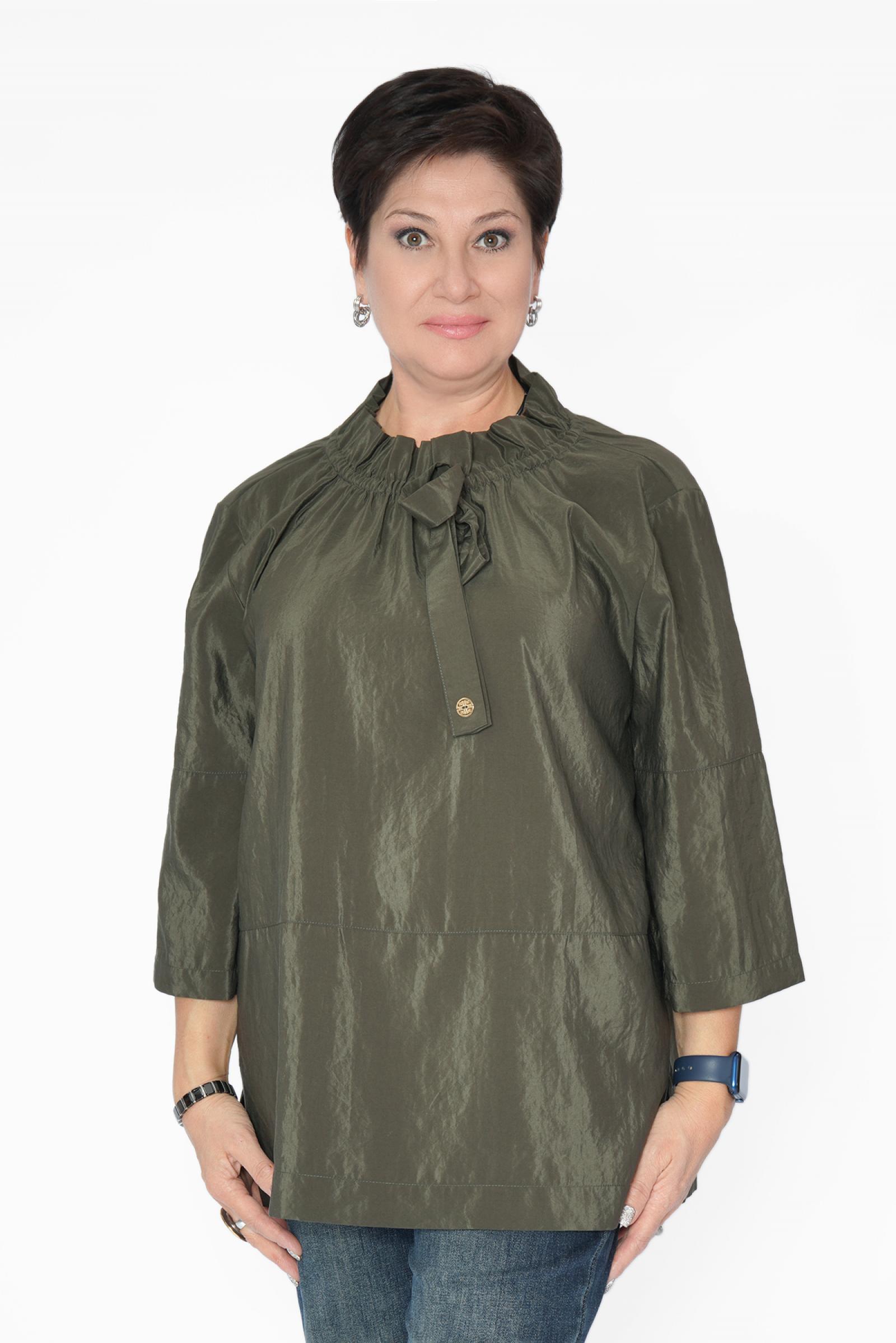 Блуза хаки резинка бант