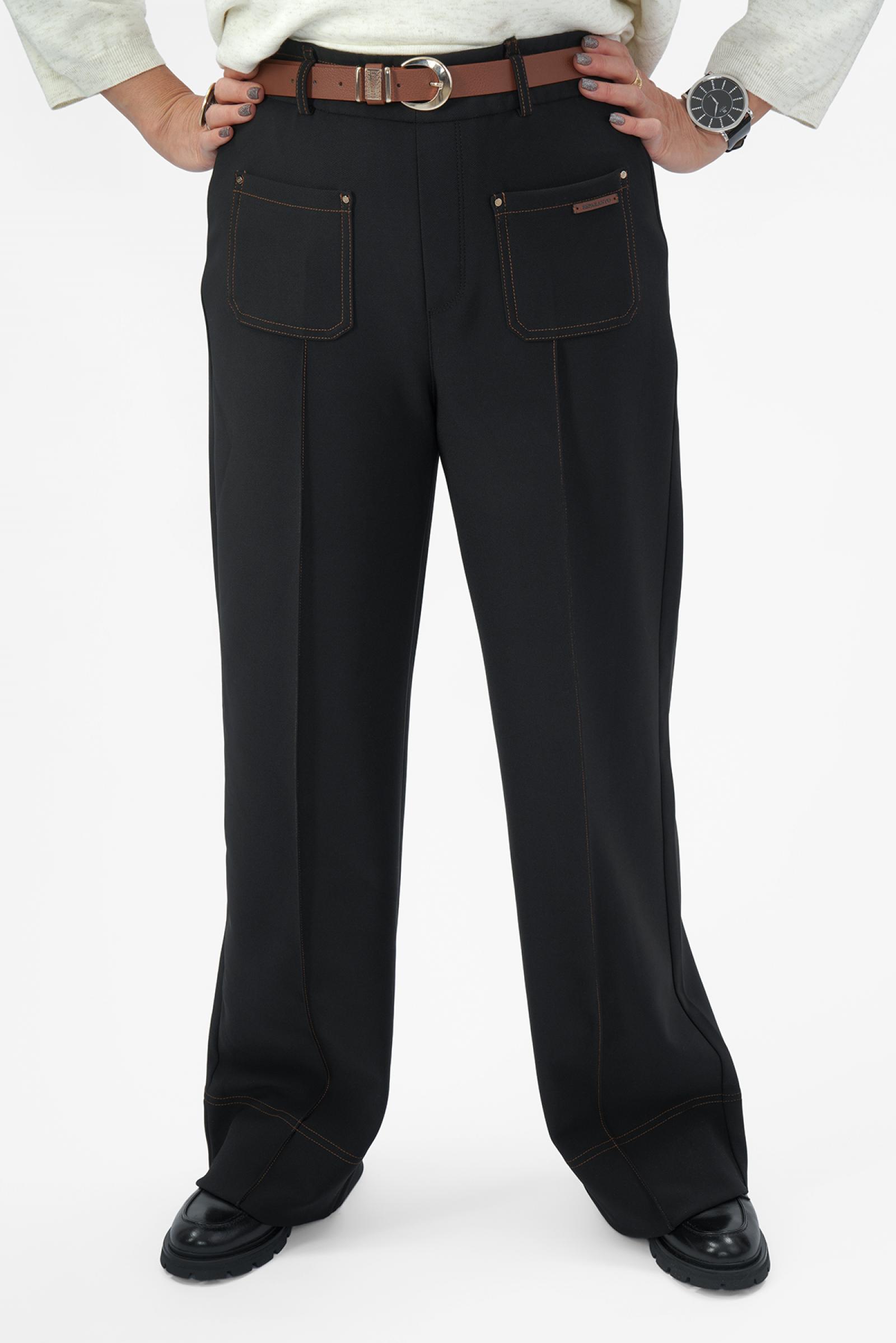 Брюки черные с коричн. отстрочкой