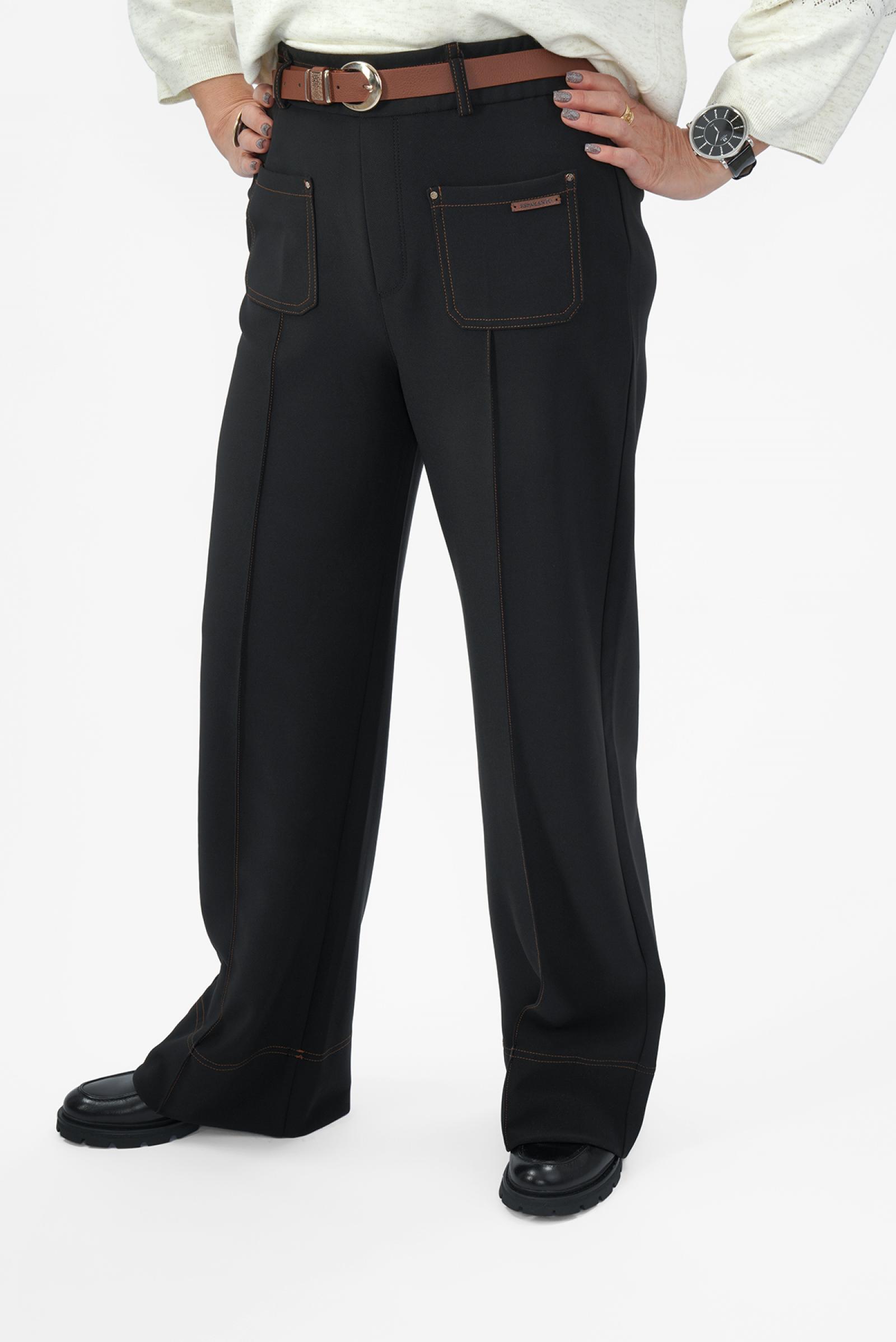 Брюки черные с коричн. отстрочкой