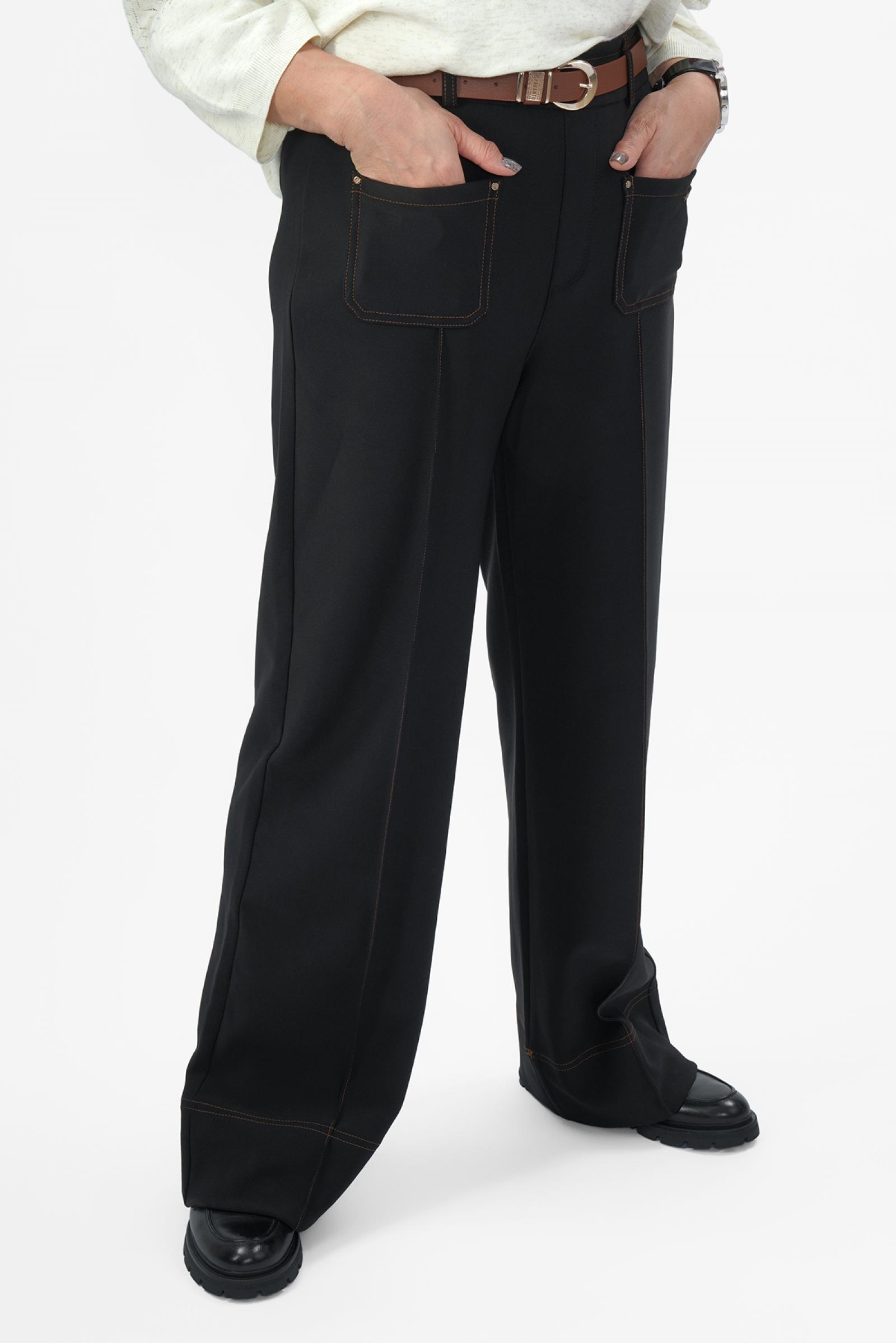 Брюки черные с коричн. отстрочкой