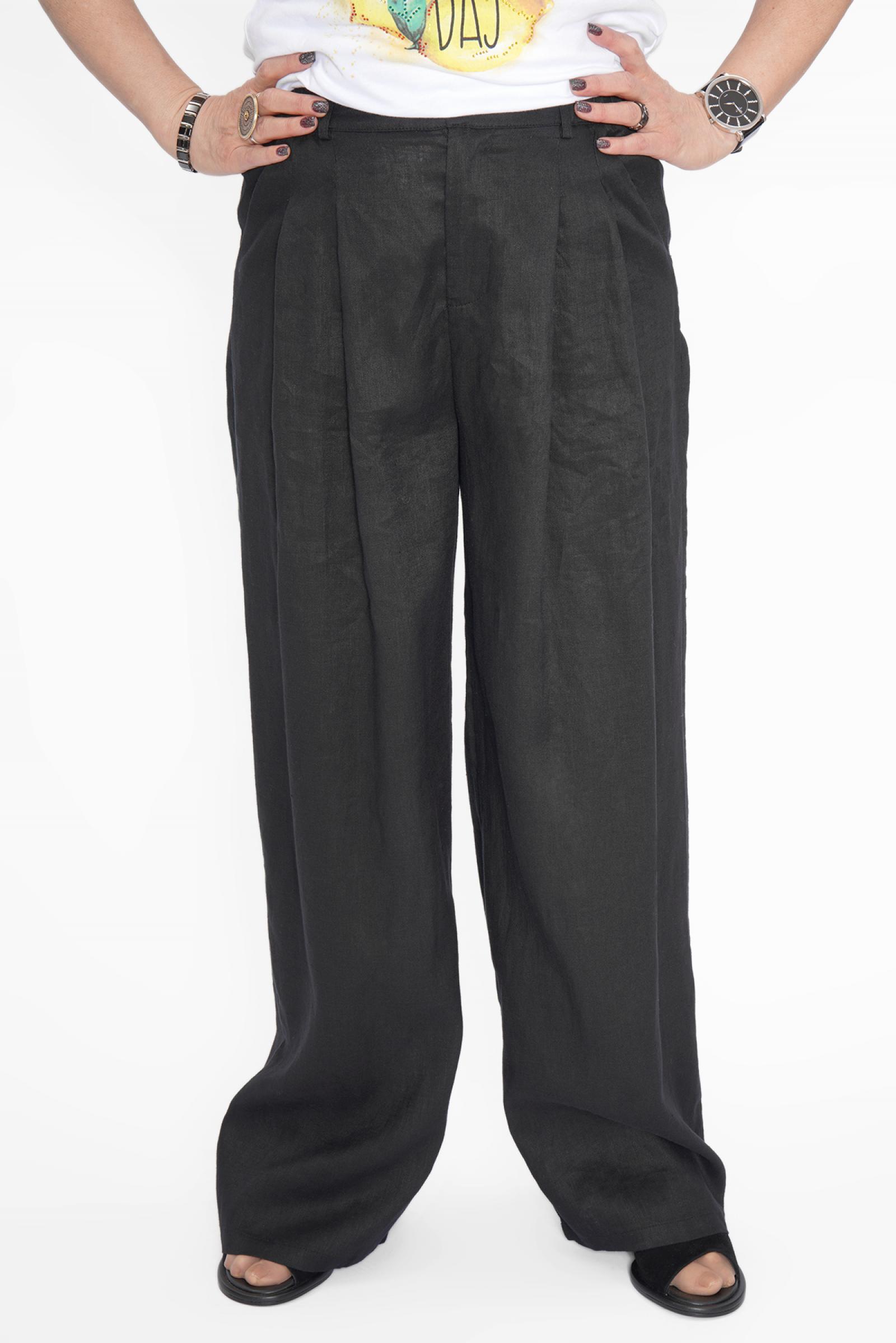 Брюки прямые лен черн.