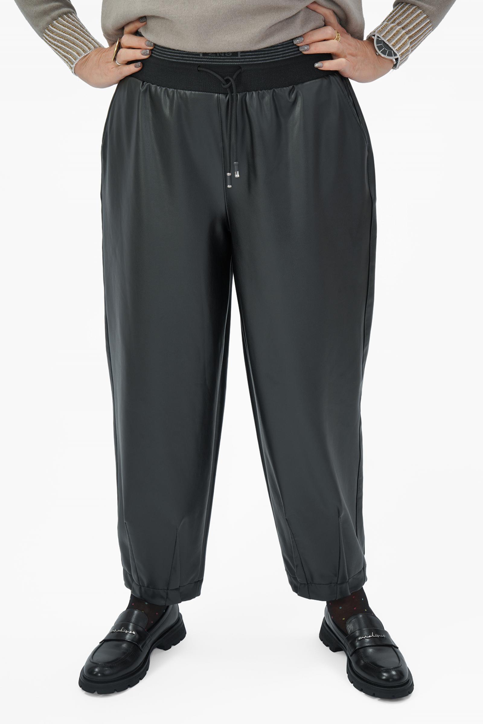 Брюки шаровары черн. экокожа