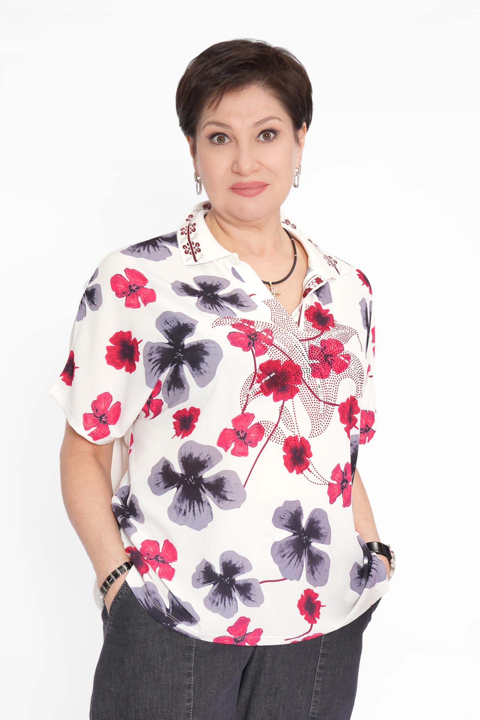 Джемпер поло цветы белый