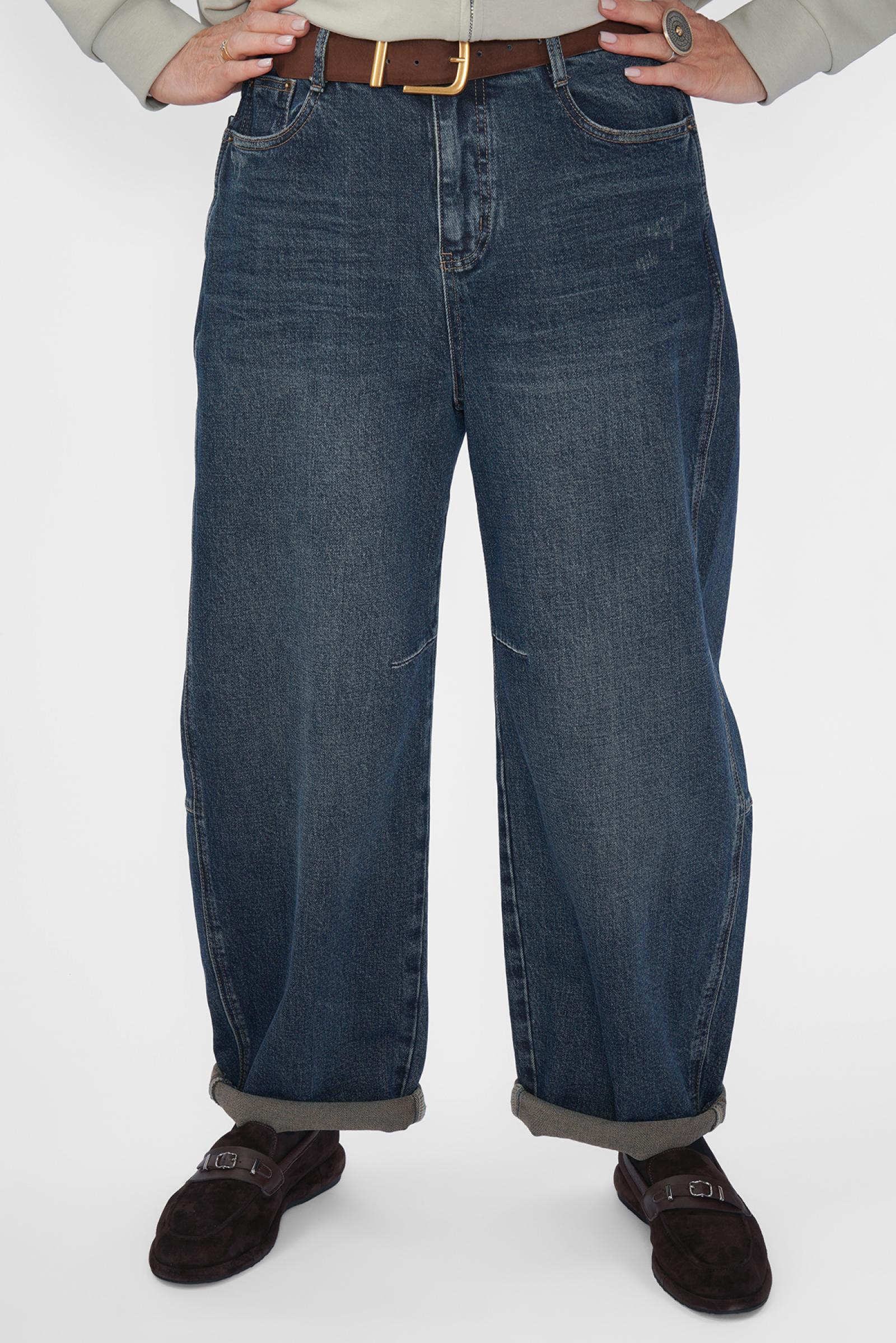 Джинсы багги синие ремнень