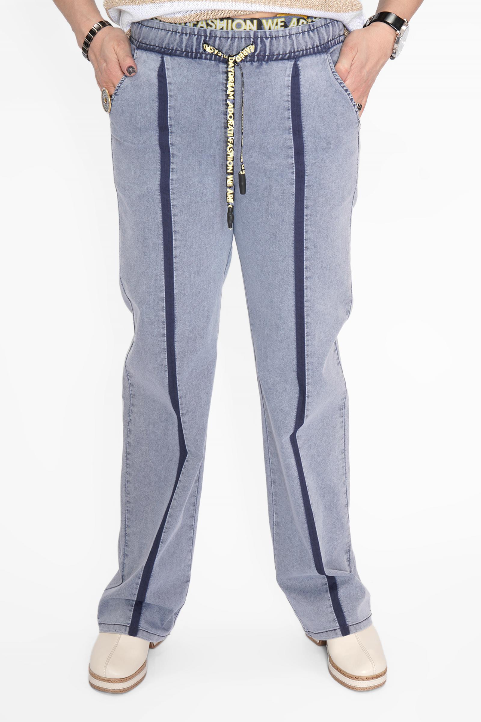 Джинсы прямые с полосой голуб.