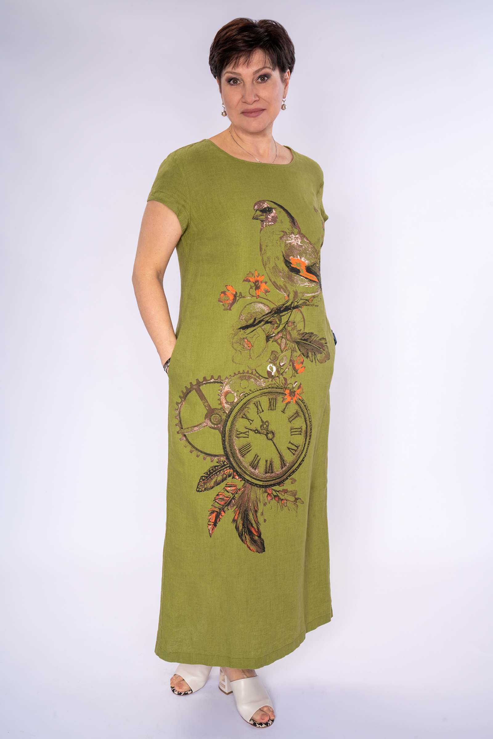 Платье с часами оливковое