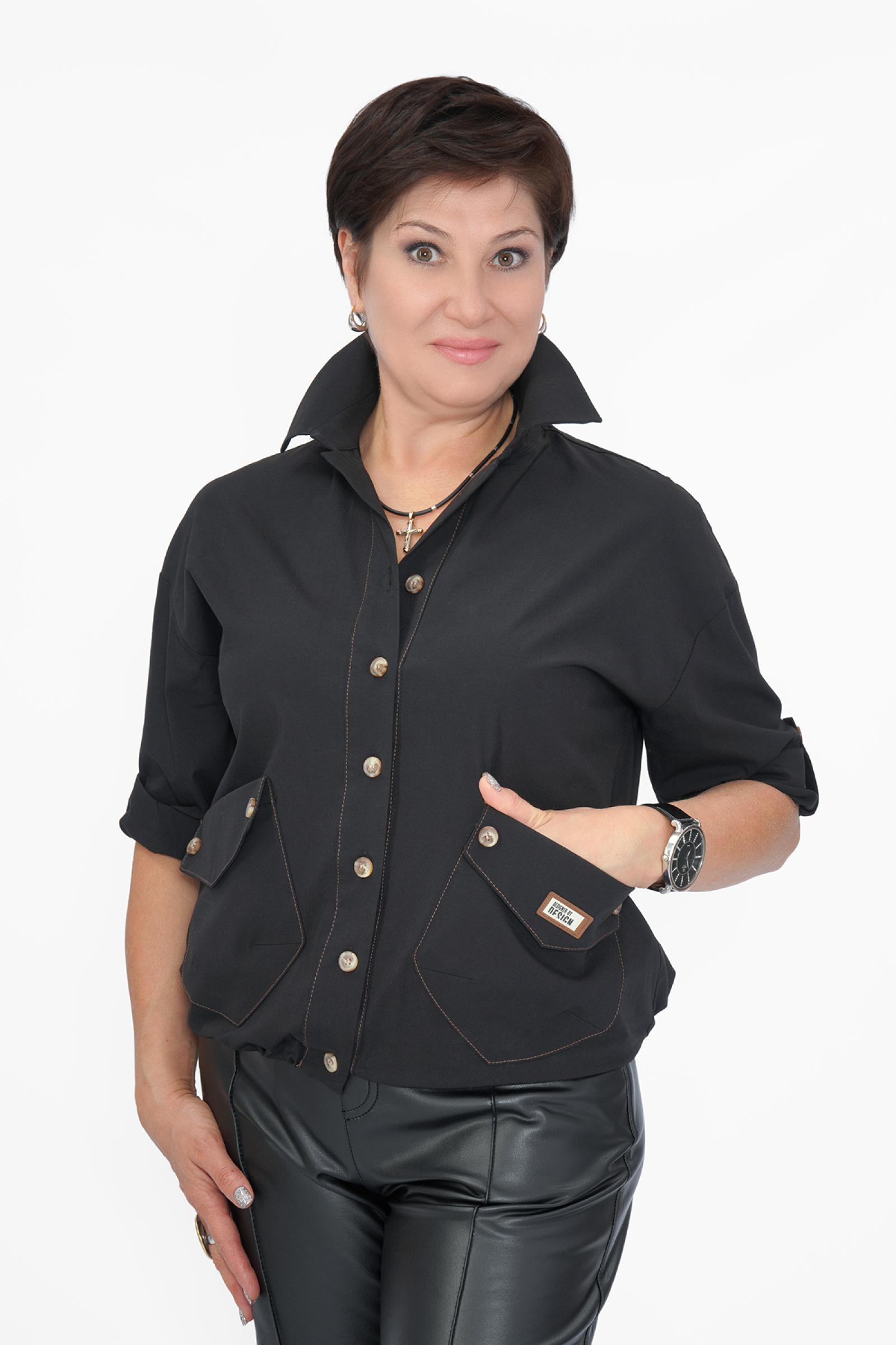 Рубашка черная аплик. карманы