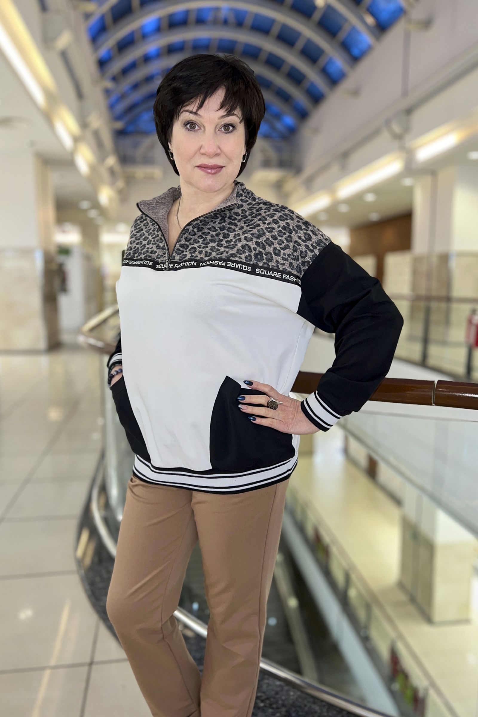 Толстовка с замком леопард т.синяя