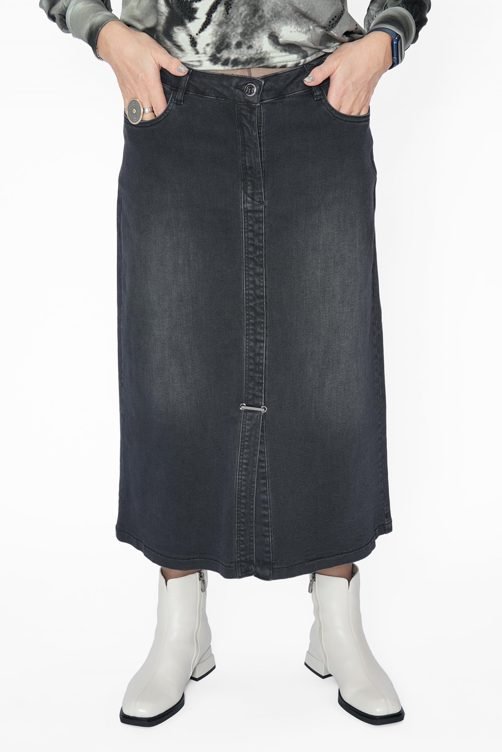 Юбка черная джинса шлица