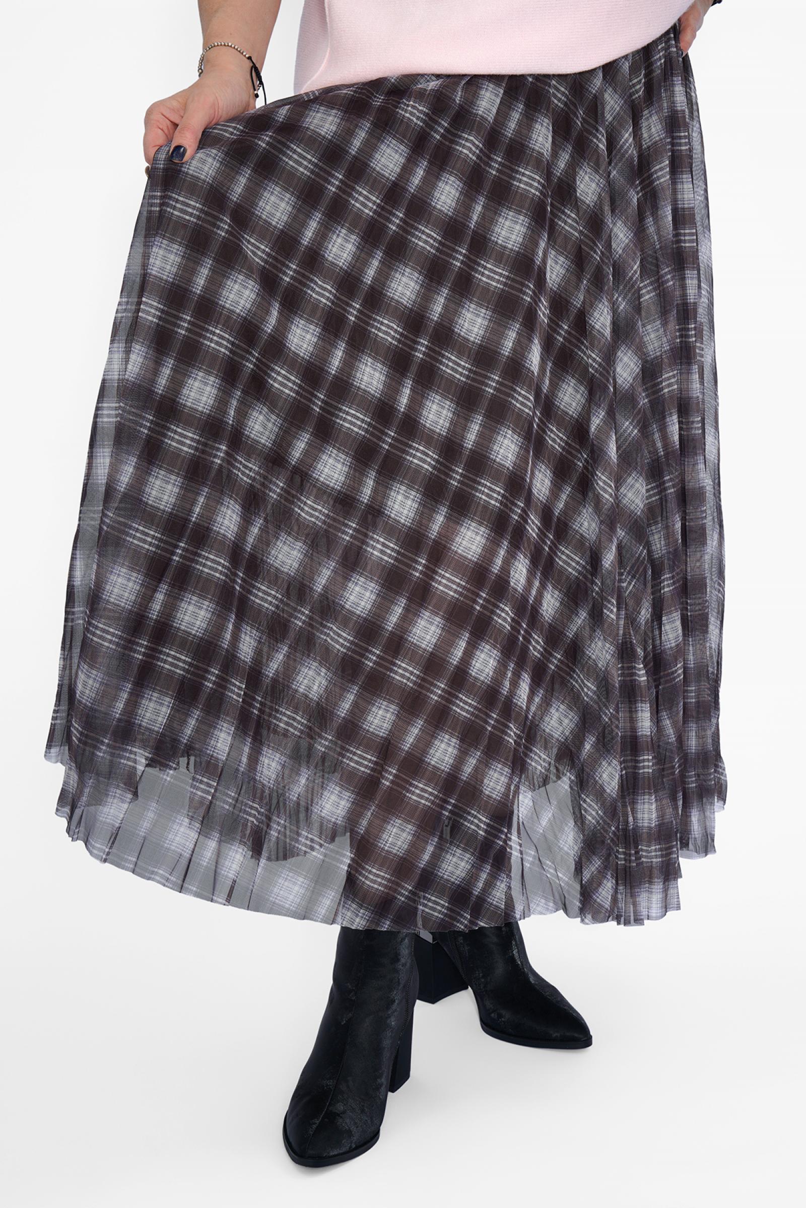 Юбка плиссе клетка коричневая