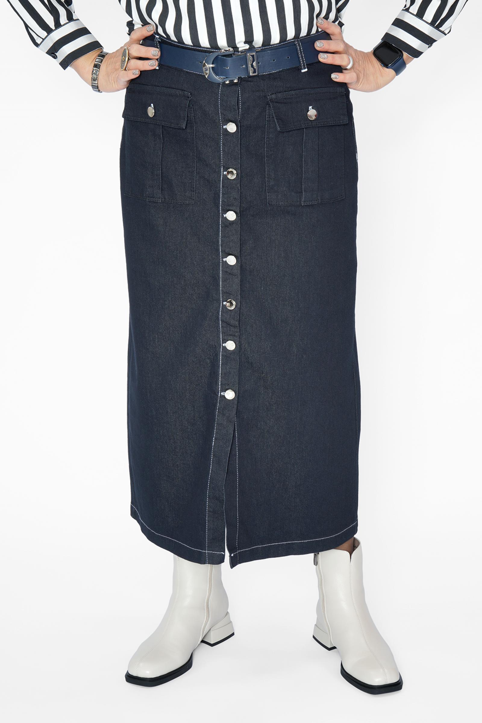 Юбка т.синяя джинса клепки