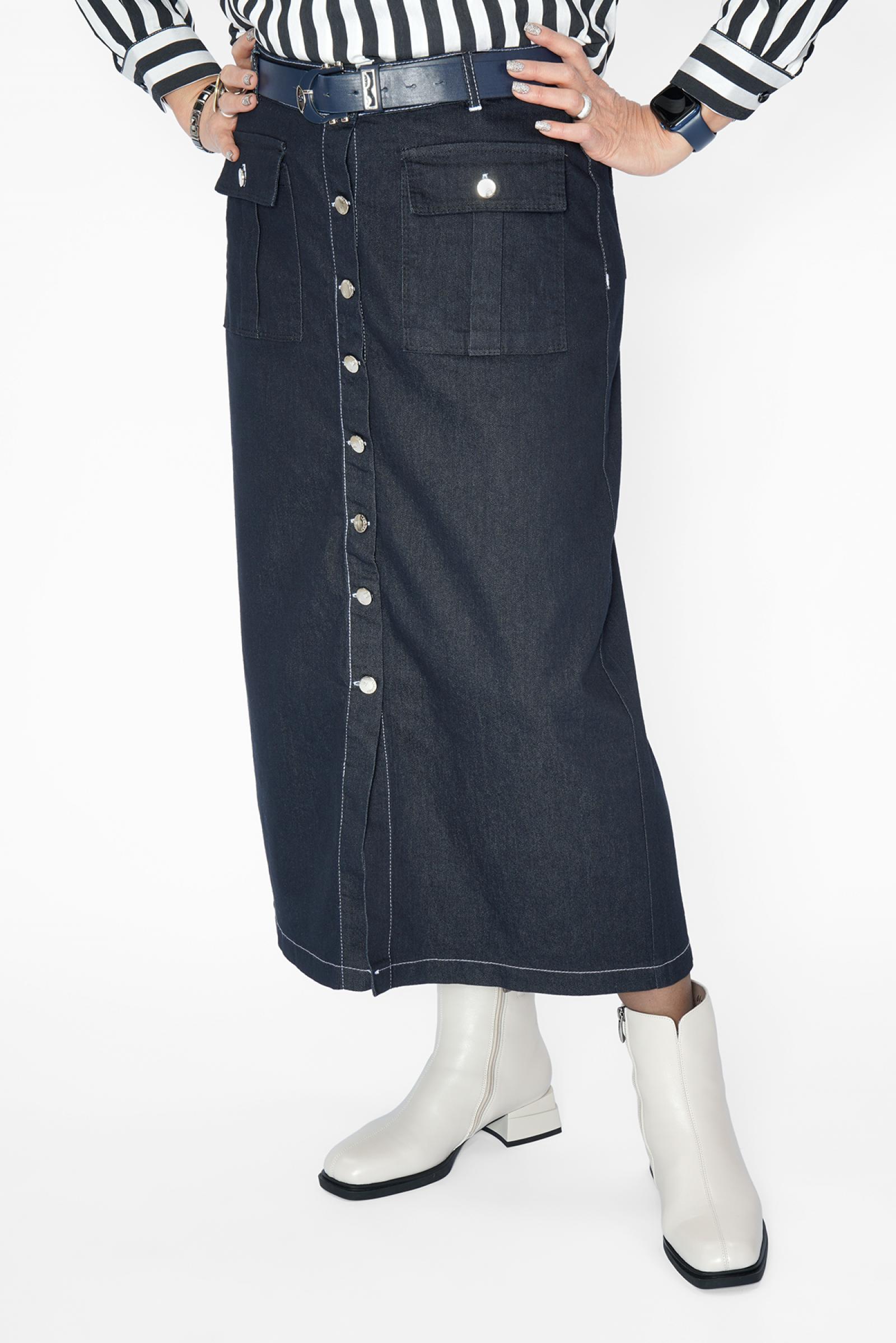 Юбка т.синяя джинса клепки