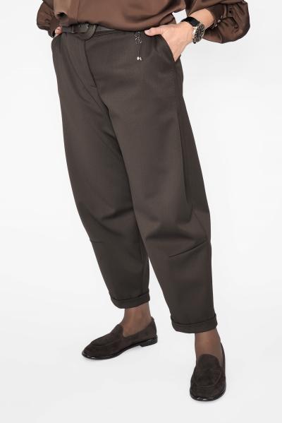 Брюки багги коричн. защипы