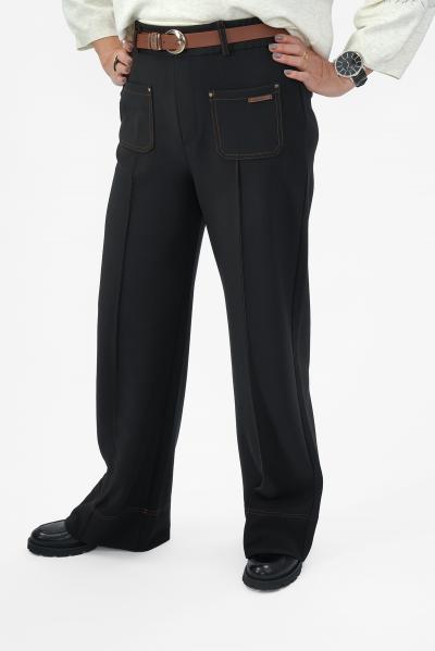 Брюки черные с коричн. отстрочкой