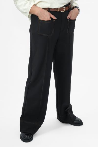 Брюки черные с коричн. отстрочкой