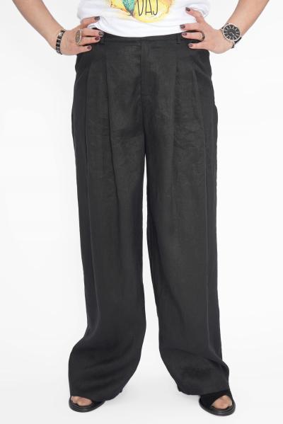 Брюки прямые лен черн. Брюки