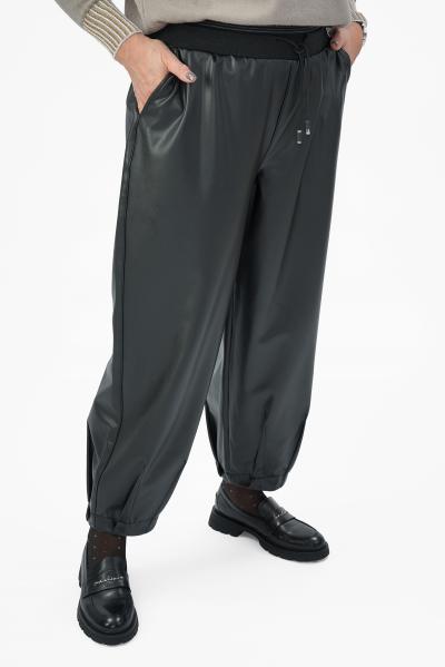 Брюки шаровары черн. экокожа