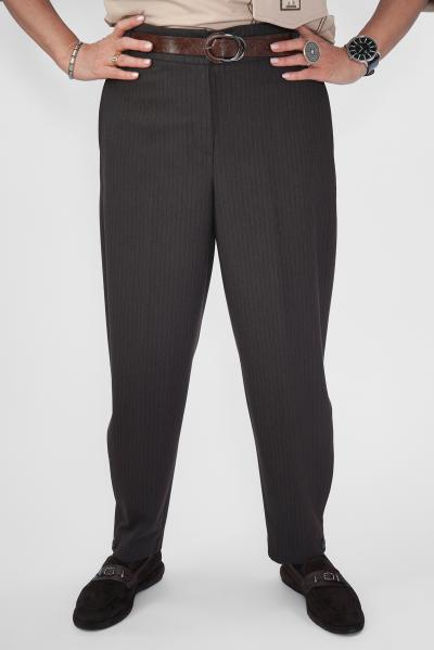 Брюки шоколад в полоску зауж. Брюки