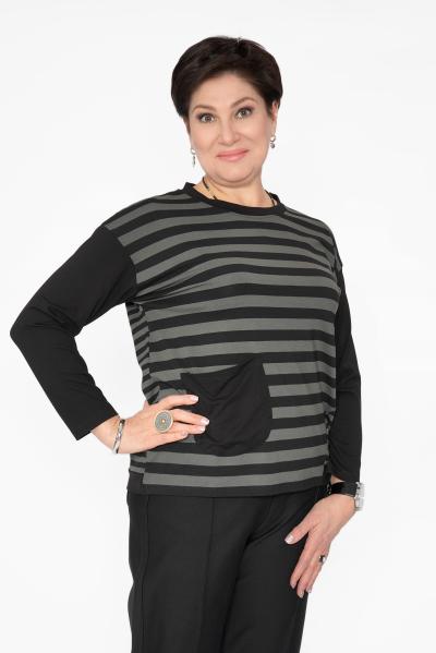 Лонгслив полоска ч/хаки карман Кофты