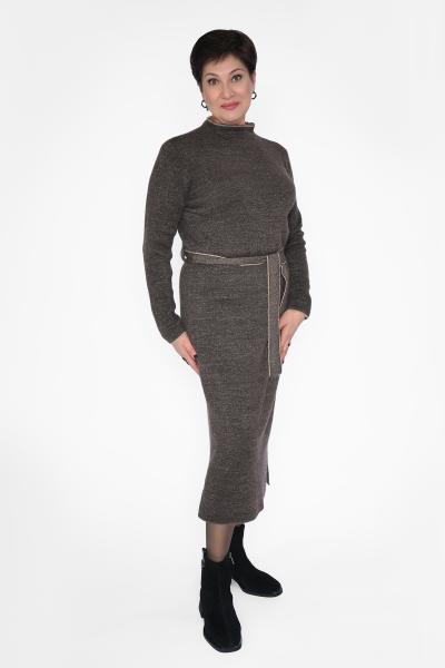 Платье меланж шоколад с поясом